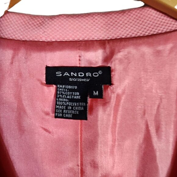 Sandro Pink Birds Eye Stretch 3/4 Sleeve Blazer - Picture 2 of 6